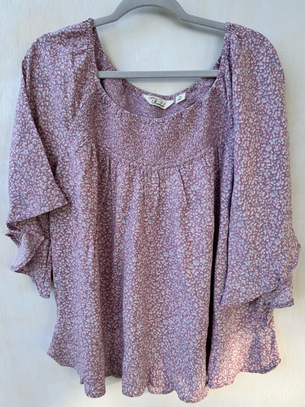 *CAFE MARRAKESH* LILAC FLORAL SMOCKED BOHO BLOUSE* SIZE 2X
